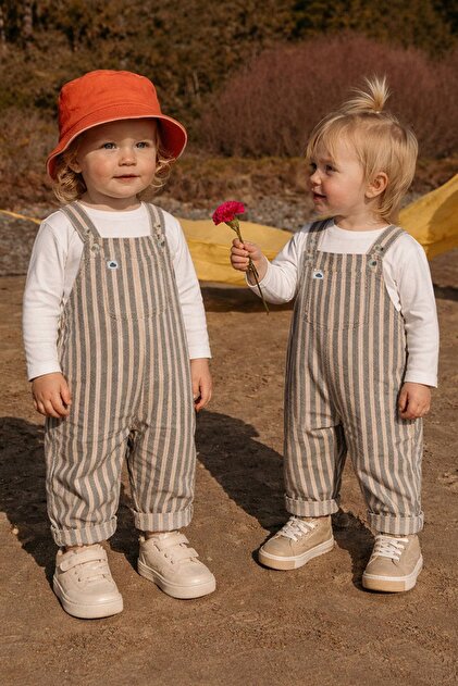 UNISEX BEBEK&ÇOCUK PAMUKLU ÖRME KOT ÇİZGİ BASKILI SALOPET-TULUM, + BEZ ÇANTA
