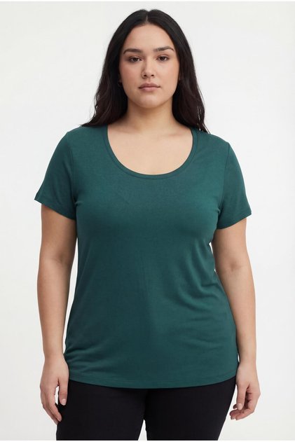 Women's Plus Size Wide U-Neck Breathable Fabric Green Blouse