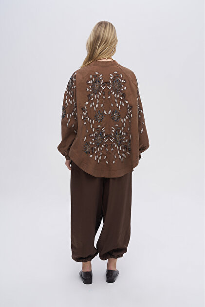 N*a様 ORFEO 30CD Orfeo Negro Kadın Çiçek Nakışlı ve Taş İşlemeli Oversize Kimono