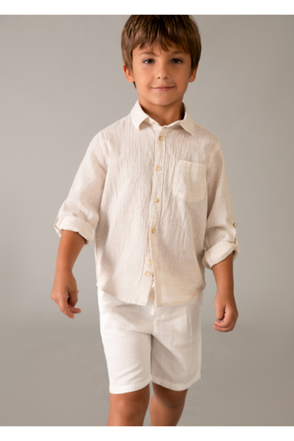 Boy's Cream Linen Bermuda Shorts - 03202