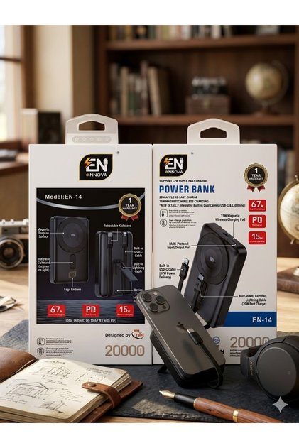 E-nnova EN-14 Power Bank 20000mAh – 67W Super Fast Charge, 15W Magnetic Wireless Charging & PD 20W