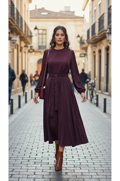39842 Cupro Elbise bordo