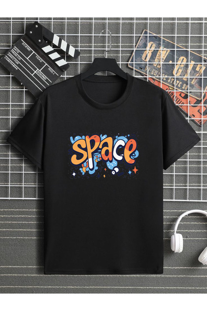 Space Printed 100% Cotton Crew Neck Kids T-Shirt