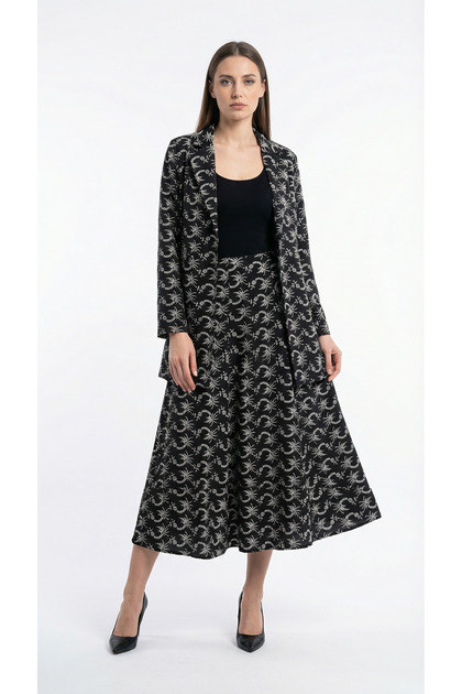 Double Embroidered Skirt Jacket Set Black