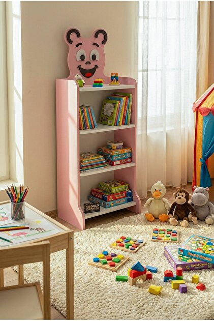 GOLDFALEZ Çocuk Kitaplık Happy Face 4 Raflı – Sevimli Figürlü