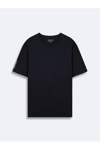Minimal Printed Relaxed Navy Blue T-Shirt