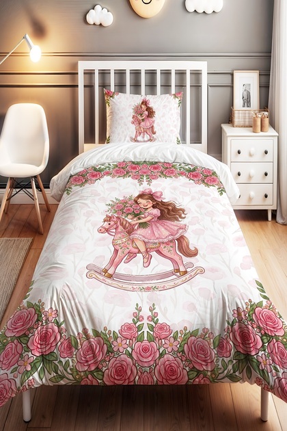 Princess in the Rose Garden Patterned Single Baby Kids Bedding Set