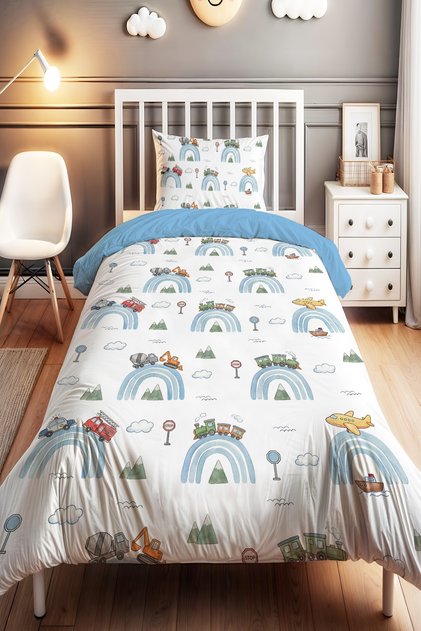 Transportation World Patterned Single Baby Kids Bedding Set
