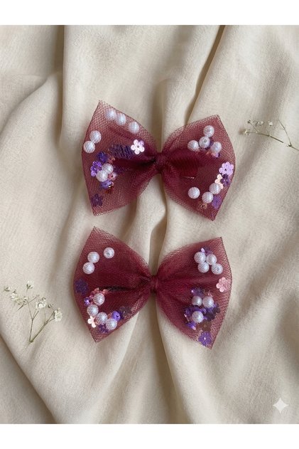 Pearl Sequin Bow Tulle Girls' Hair Clip 2-Piece Clip Hairpin Set
