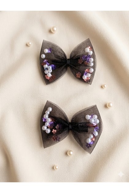 Pearl Sequin Bow Tulle Girls' Hair Clip 2-Piece Clip Hairpin Set