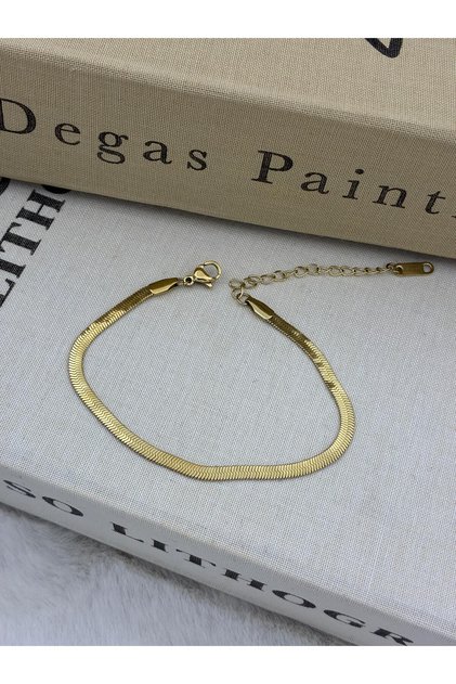 Steel Gold Color Flat Italian Chain Bracelet