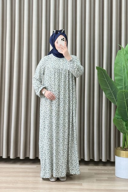 Tulip Dress Viscose Fabric Women's White Loose Cut Dress with Elastic Sleeves