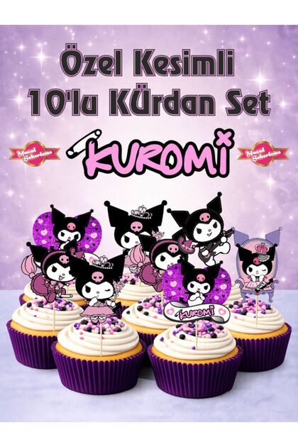 Kuromi Özel Kesim Kürdanlı Süsleme Seti - Cupcake Topper