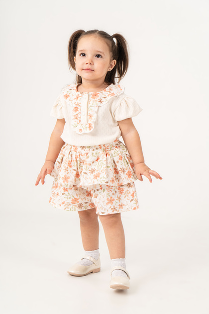 Baby Girl Summer Flexible Fabric Muslin Floral Patterned Shorts Skirt 2-Piece Set
