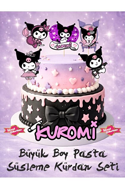 Kuromi Büyük Boy Özel Kesimli Pasta Süsleme Kürdan Seti, Cake Topper