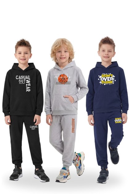 3-Piece Boys' Hooded Tracksuit Set 6 Pieces – Casual & Sporty