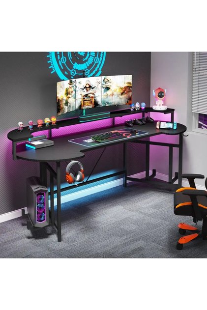 Modern Gaming Masa – Geniş Çalışma Alanlı, Raflı Oyuncu ve Bilgisayar Masası