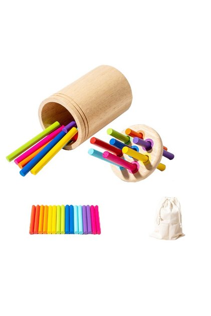 Jucărie educativă Montessori din lemn, 19 piese, Flippy, Sortator cu bețe, 11,3 x 7 cm, Multicolor
