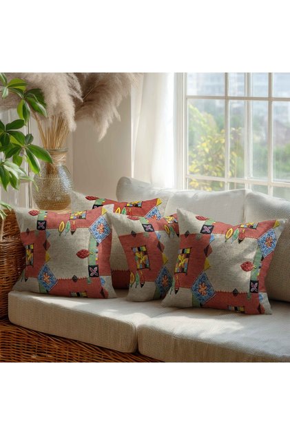 Güzel Mağaza Digital Print Embroidery Patterned 4-Piece Same Pattern Square Cushion Cover