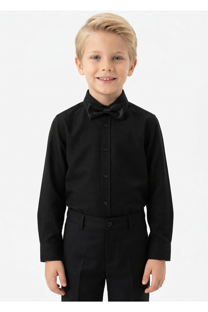 Boy's Black Shirt and Black Bow Tie Set - 23 April Holiday Special - Cotton Regular Fit