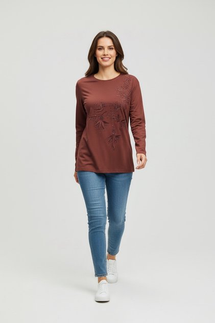Women's Lycra Combed Cotton Blouse with Embroidered Front and Stone Details