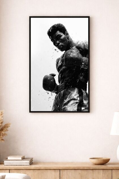 Muhammed Ali Siyah Beyaz Boks Temalı Poster Tablo (Çerçeve Seçenekli)