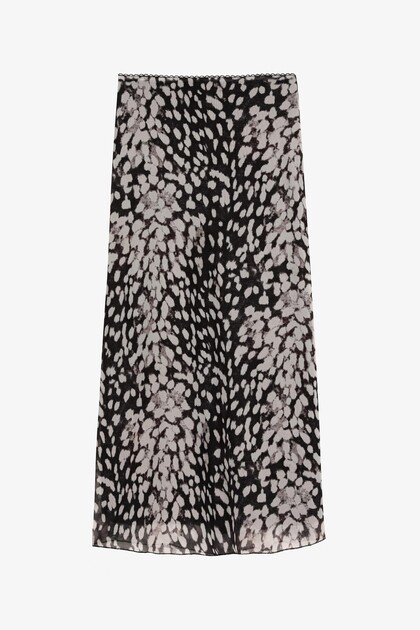 Midi Length Patterned Tulle Skirt Black
