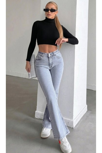 Ice Blue Lycra High Waist Spanish Leg Jeans