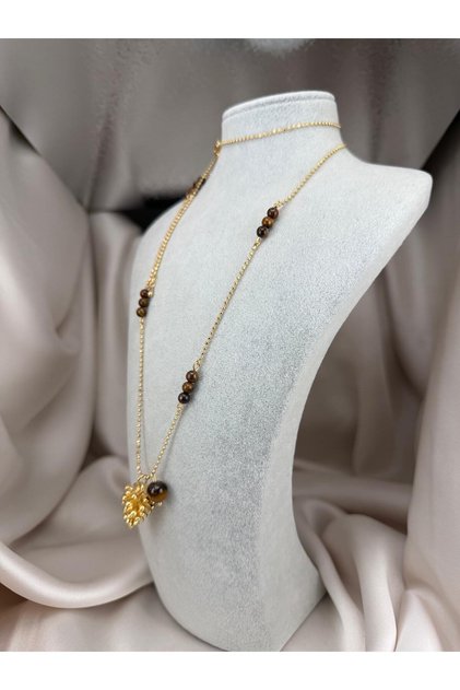 Bohemian Natural Stone Necklace – Long Women's Necklace with Tiger's Eye Stone
