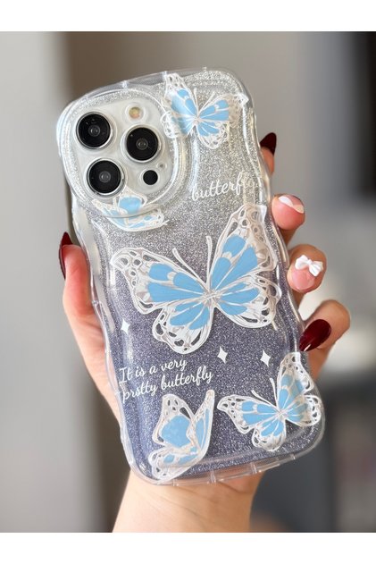 Iphone 13 pro max sim film butterfly patterned transparent impact protective case