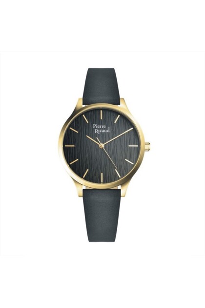 Ceas Pierre Ricaud, carcasa inox auriu, 37mm, cadran negru, curea piele neagra, P22081.1214Q