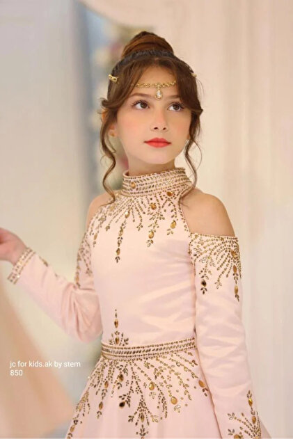 JC Luxury Apricot Color Girls Dress with High-End Gold Embroidery- Trendyol JC Luxury Apricot Color Girls Dress with High-End Gold Embroidery- Trendyol