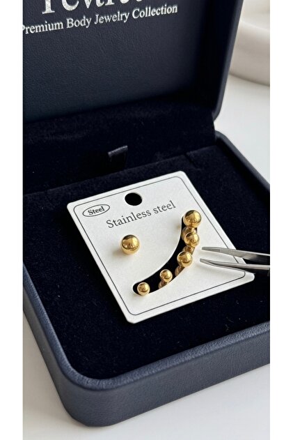 Steel 6-Piece Oval Figured Gold Vip Earrings