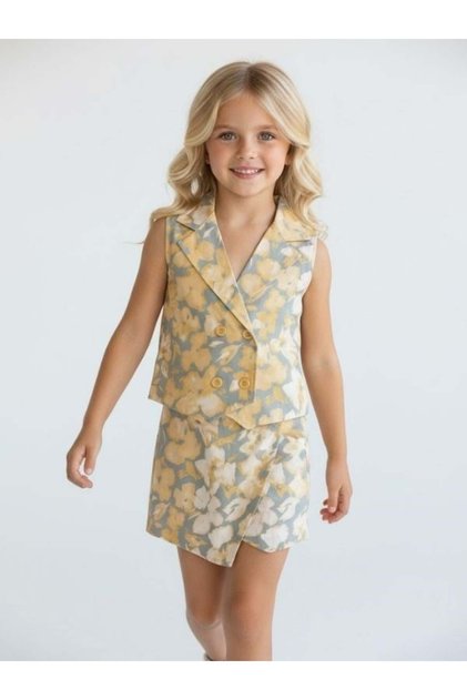 Girl's Patterned Double-Breasted Vest