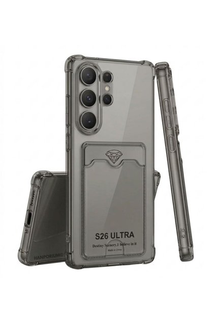 Samsung Galaxy S26 Ultra Compatible Card Holder Case with Corner Protection Flexible Silicone Cover - Smoked