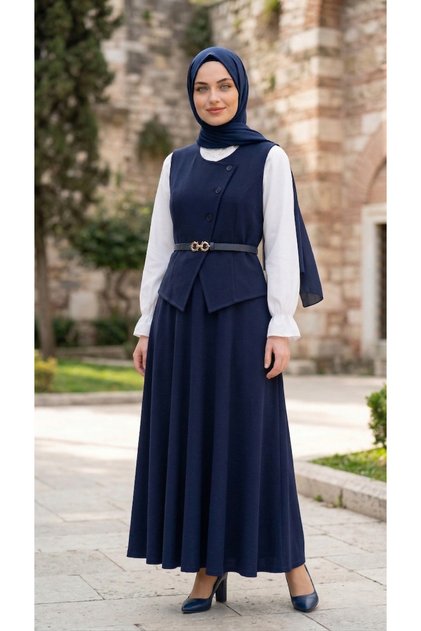 Double Kumaş Yelekli İkili Takım - Lacivert