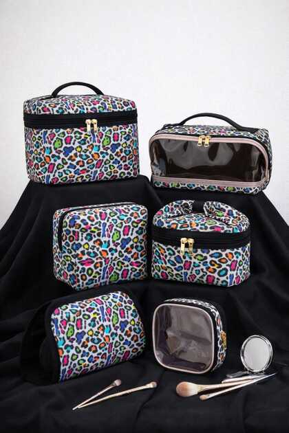 6-Piece Makeup & Organizer Bag Set Stylish Textured Fabric, Zippered, Multi-Purpose for Travel & Daily Use