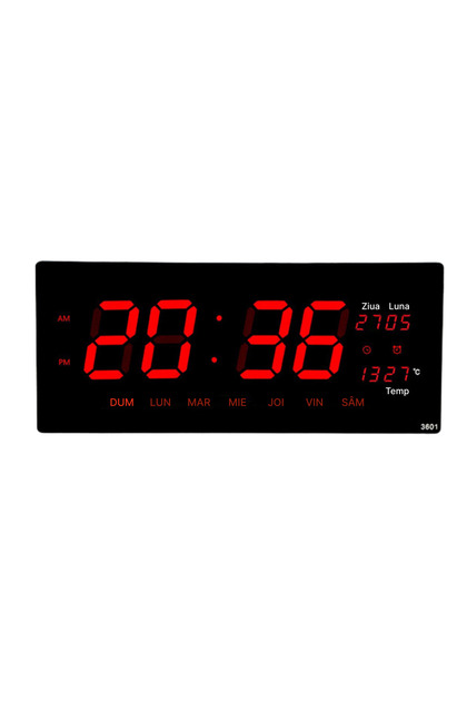 Ceas digital de perete LED, alarma, calendar, temperatura, 220V si USB