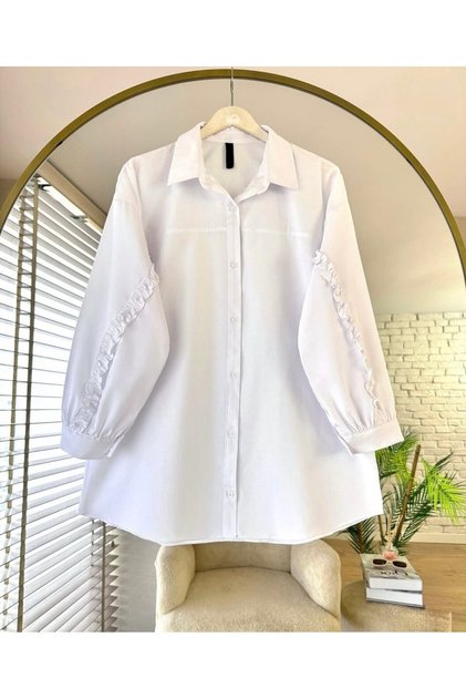 Kadın Oversize Kol Fırfır Detaylı Gömlek