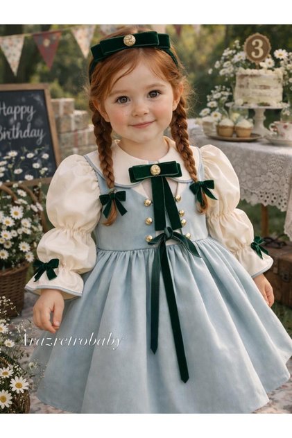 Nile Green Gepiyerli Baby Girl Birthday Dress Special Occasion Dress Children's Dress