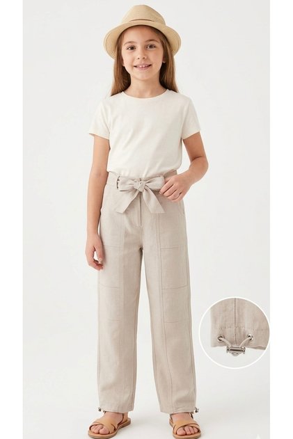 Girl's Linen Trousers Light Beige Color 11/15 Years