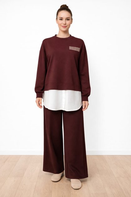 26493 Staple Detailed Color Mix Tunic Trouser Set
