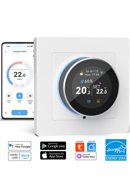 Smart Knob Pro Termostat Inteligent Wireless, Aplicație WiFi, Tuya Alexa Google, Alb
