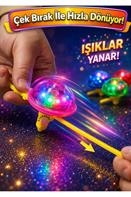 OYUNKAFASI Işıklı Blade Topaç Çek Bırak Dönen Oyuncak LED Işıklı