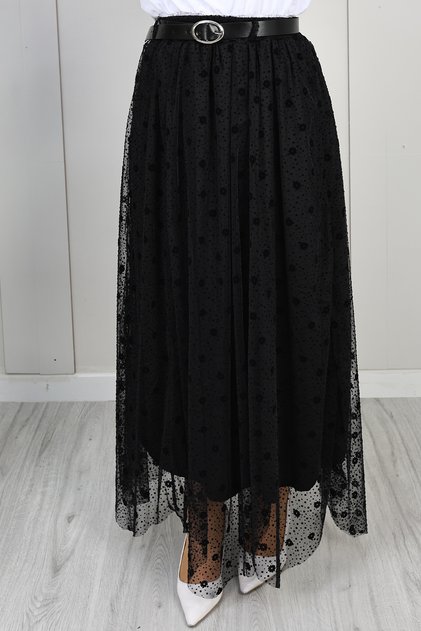 Fusta din tul flocat N2700 Negru