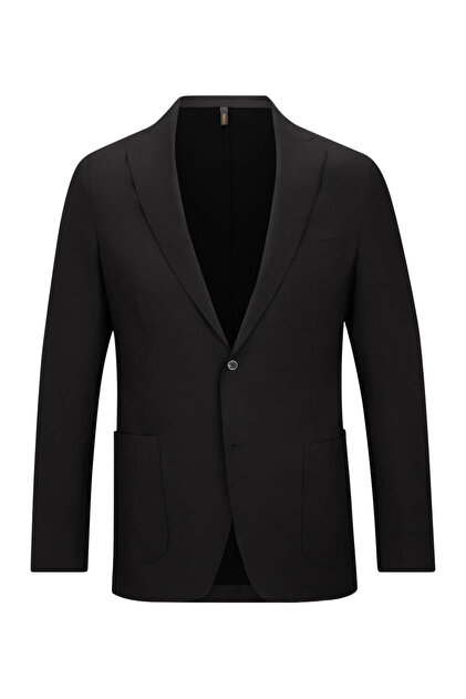 Black Slim Fit Mono Collar Casual Suit