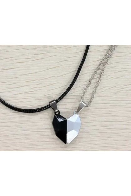 Heart Model Steel Chain and Leather Necklace with Magnet Love Lover Romantic Necklace Design Steel Love Necklace