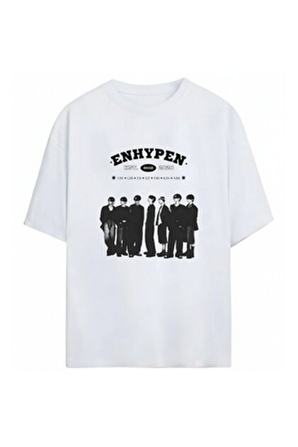 Presmono Unisex Siyah Starring K Pop Enhypen T-Shirt 604643tt