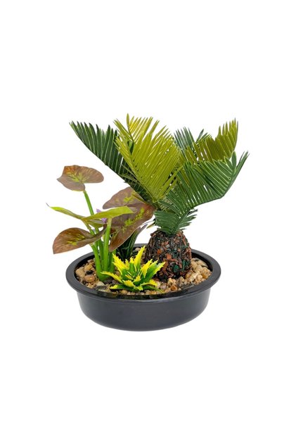 Ghiveci Plastic Oval Artificial Planta Cycas si Colocazie 24cm