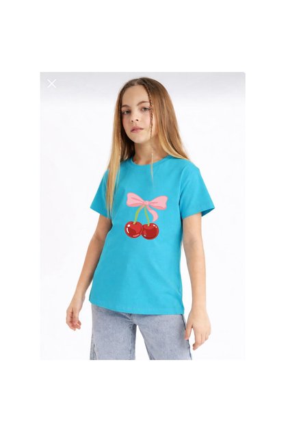 Ribbon Cherry Printed 100% Cotton Crew Neck Kids Unisex T-Shirt 5 6 -7 8-9 10 -11 12 Years Old